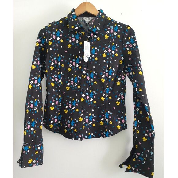 SOHO Babe New York Black Multicolor Florals Button-Up LS Shirt NWT Jr. Sz L - Picture 2 of 11